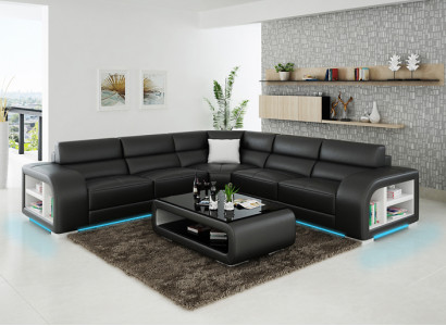 Ledersofa Couch Wohnlandschaft Ecksofa Eck Garnitur Design Sofa USB Maßfertigung