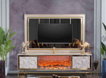 Dekorativer Kamin Wohnzimmerwand TV-Kommode in elegantem Premium-Edelstahl-Design