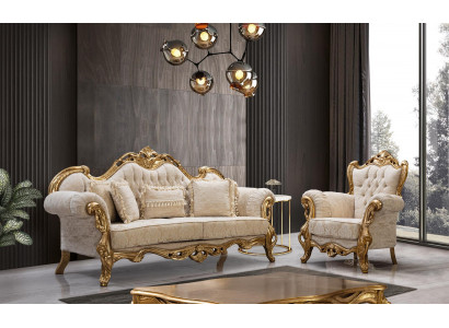 Chesterfield-Sofa und Sessel in Beige in hochwertigem Luxusdesign