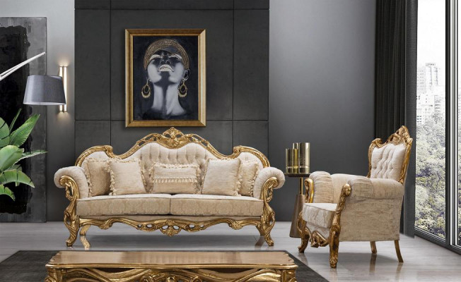 Chesterfield-Sofa und Sessel in Beige in hochwertigem Luxusdesign