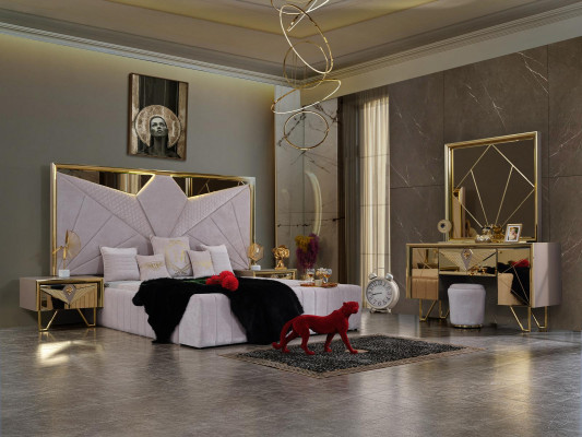 Schlafzimmerset Bett Nachttische Schminktisch mit Spiegel in elegantem italienischem Stil in weißer Farbe