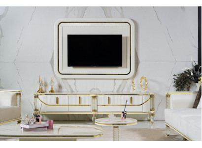 Luxus Wohnwand rtv tv Rahmen Lowboard TV Ständer Weiß Wohnzimmer Möbel Neu