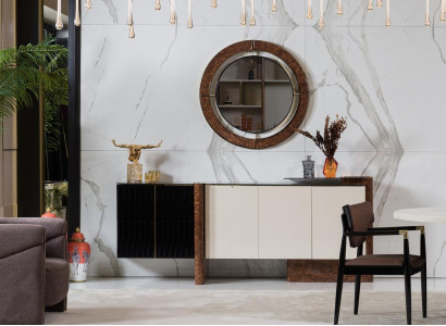 Sideboard Anrichte mit Spiegel Luxus Garnitur Kommode Holz Kommoden Klassische