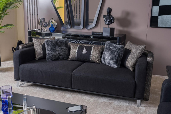 Sofagarnitur 3+3+1 Sitzer Wohnzimmer Set Komplett Textil Sofa Sessel Holz Neu