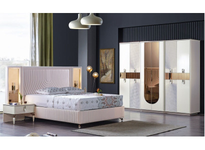 Luxus Schlafzimmer Set Bett 2x Nachttische Schrank Holz Komplettes Modern Neu