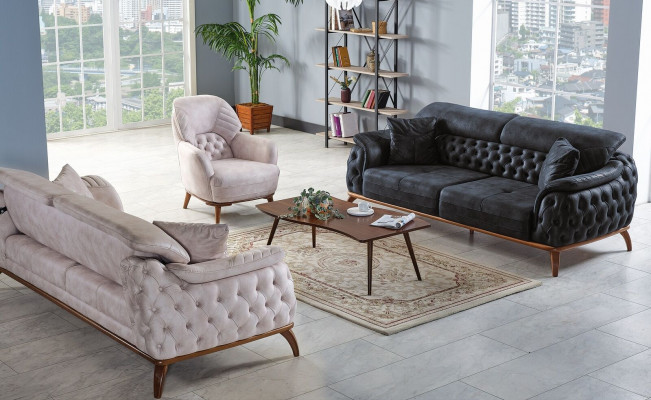 Sofagarnitur 3+3+1 Sitzer Modern Relax Sessel Chesterfield Modern Stil 3tlg Neu