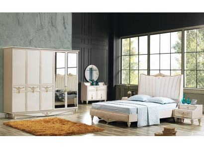 Luxus Schlafzimmer Set Bett + 2x Nachttische+Schrank+Kommode Komplettes Modern