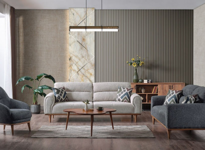 Sofagarnitur 3+3+1 Sitzer Wohnzimmer Set Komplett Textil Holz Sofa Sessel Neu