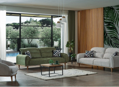Sofagarnitur 3+1+1 Sitzer Wohnzimmer Set Komplett Textil Sofa Sessel Holz Neu