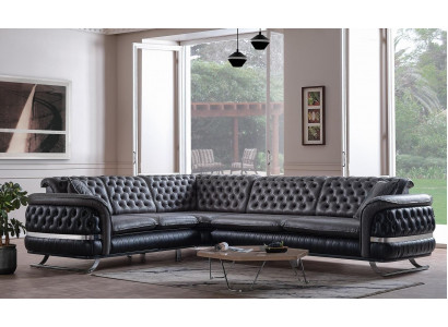 Ecksofa Wohnlandschaft Farbe Schwarz U Form XXL Sofa Neu Chesterfield Neu