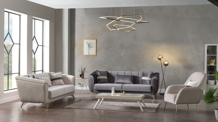 Designer Sofagarnitur 3+3+1 Sitzer Couch Polster Sitzgarnitur Samt Set Grau