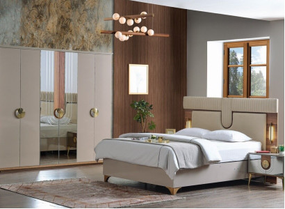 Schlafzimmer Set Luxus Komplettes Bett 2x Nachttische Kleiderschrank 4tlg Neu