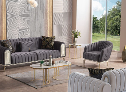 Sofagarnitur 3+1 Sitzer Sessel Garnitur Modern Relax Sessel Möbel Grau