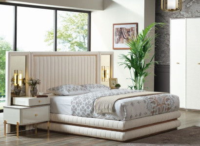 Modern Schlafzimmer Set Bett + 2x Nachttische Design Möbel 3 tlg. Beige