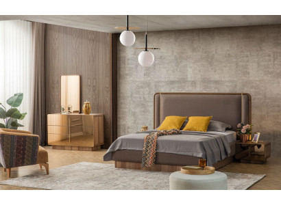 Schlafzimmer Set Bett + 2x Nachttische + Kommode + Spiegel Design Möbel Neu 5tlg