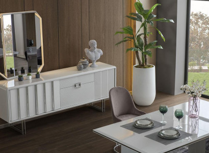 Gruppe Sideboard Spiegel Kommode Schränke Holz Möbel Weiß Wohnzimmer