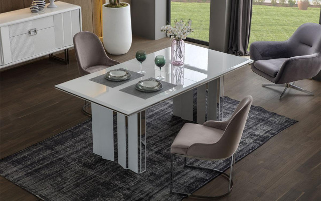 Luxus Esszimmer Set Esstisch + 6x Stühle + Sideboard mit Spiegel Modern Komplett