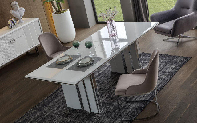 Luxus Esszimmer Set Esstisch + 6x Stühle + Sideboard mit Spiegel Modern Komplett
