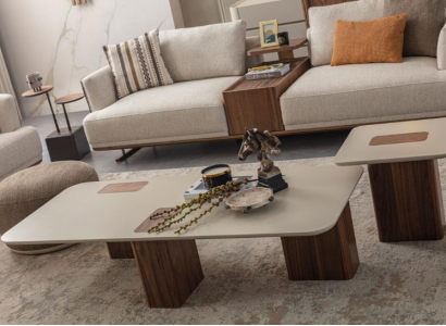 Couchtisch Tische Tisch Design Luxus Möbel Beige Holz Wohnzimmer Neu
