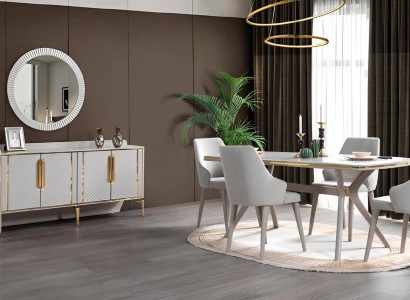 Tisch 6x Stühle Sideboard mit Spiegel 8tlg Esszimmer Set Garnitur Möbel