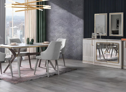 Esszimmer Set Garnitur Sideboard mit 2x Spiegel Tisch 6x Stuhl 10tlg.