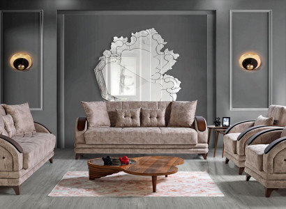 Sofagarnitur 3+2+1+1 Holz Wohnzimmer Luxus Sofa Modern Stoff Komplett Modern Neu