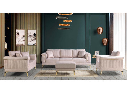Designer Wohnzimmer set Sofagarnitur set Sofagarnitur 3+2+1+Hocker Beige 4tlg