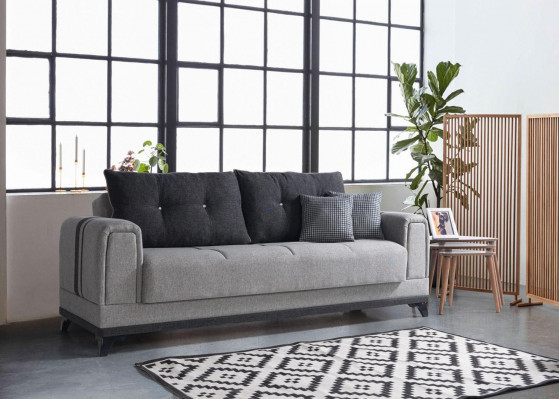 Graue Sofagarnitur 3+2+1 Sitzer Textil Holz Sofa Sessel Komplett Set