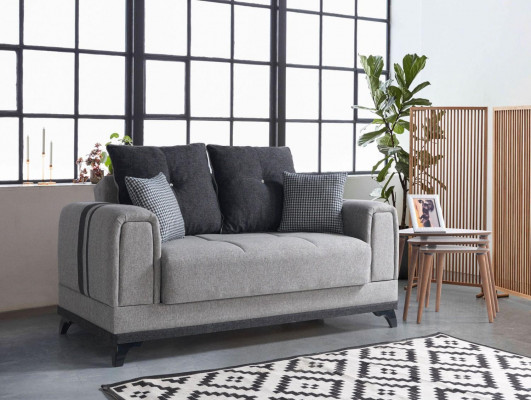 Graue Sofagarnitur 3+2+1 Sitzer Textil Holz Sofa Sessel Komplett Set