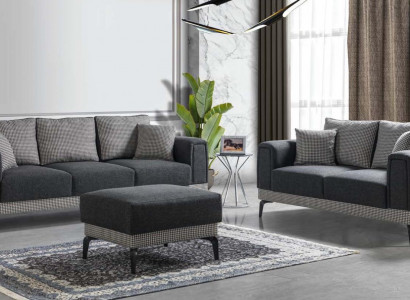 Sofagarnitur 3+2 Hocker Holz Wohnzimmer Luxus Sofa Modern Stoff Komplett Sofas
