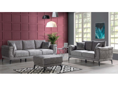 Sofagarnitur 3+2 Hocker Sitzer Textil Modern Komplett Sessel Sofa Couchen