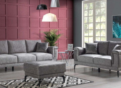 Sofagarnitur 3+2 Hocker Sitzer Textil Modern Komplett Sessel Sofa Couchen