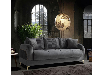 Graue Dreisitzer Couch Polster Möbel Couchen Stoff Sofas Textil mit Kissen