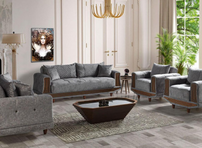 Sofagarnitur 3+2+1+1 Sitzer Textil Holz Sofa 3 Sitzer Modern Sessel Komplett Set