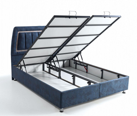 Bett Design Betten Luxus Bettkasten Polster Schlafzimmer Möbel Modern Blau