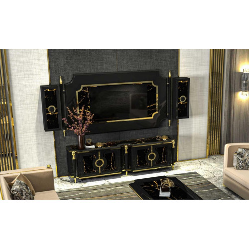 Klassische Schrankwand Gothik Stil Wohnwand Fernseher Paneel rtv sideboard