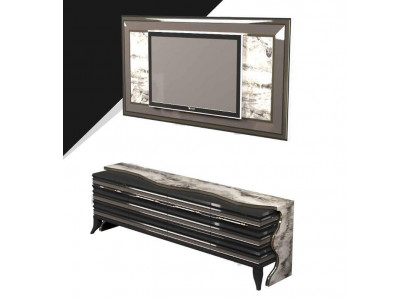 Exklusives Sideboard mit Fernseher Paneel Wohnwand Kommode Lowboard rtv 2tlg