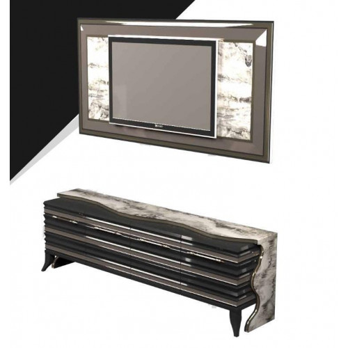 Exklusives Sideboard mit Fernseher Paneel Wohnwand Kommode Lowboard rtv 2tlg