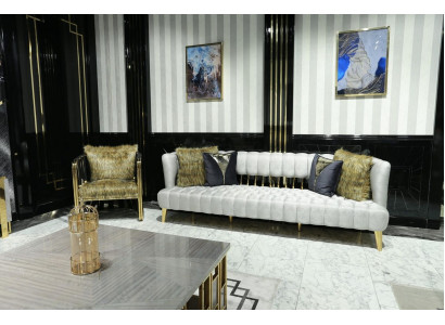 Luxus Weiß Sofa 3 Sitzer mit Sessel Modernen Designen Möbel Dreisitzer
