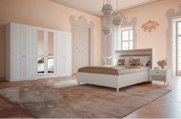 Schlafzimmer Set Bett 2x Nachttische Kleiderschrank 4tlg Design Luxus