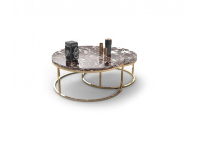 Luxus Marmor Couchtisch + Beistelltisch Set Runde Wohnzimmer Tische 2tlg