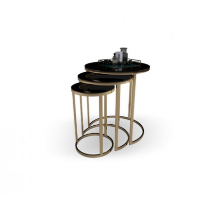 Tisch Schwarzer Beistelltisch Set 3x Couchtische Rundform Wohnzimmer Tische