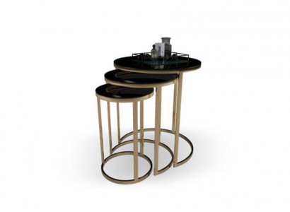 Tisch Schwarzer Beistelltisch Set 3x Couchtische Rundform Wohnzimmer Tische