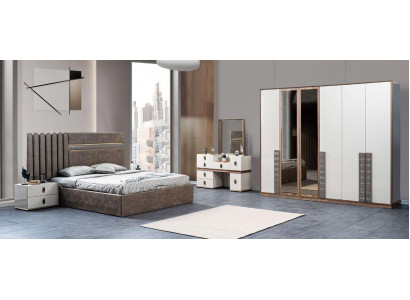 Bett 2x Nachttische Schminktisch mit Spiegel Set 5 tlg Italienische Stil