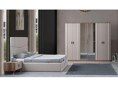 Bett 2x Nachttische 4tlg. Kleiderschrank Schlafzimmer Set Luxus Betten