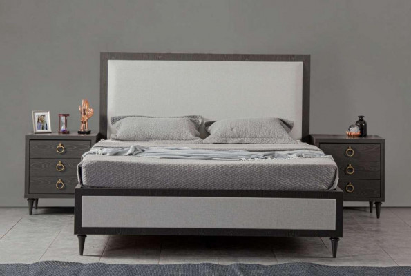 Schlafzimmer Set Grau Bett Design Modern Luxus 2x Nachttische 3 tlg. Neu