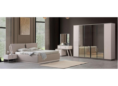 Schlafzimmer Luxus Betten 2x Nachttische 5tlg Kleiderschrank Holz Beige
