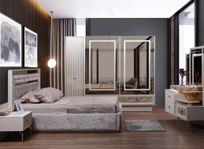 Modernes Komplettes Schlafzimmer Set Designer Bett 2x Nachttische 5tlg