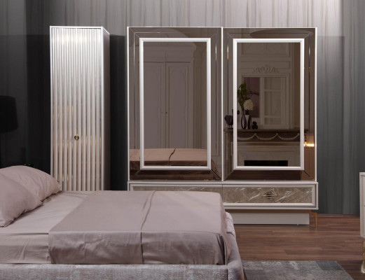 Modernes Komplettes Schlafzimmer Set Designer Bett 2x Nachttische 5tlg