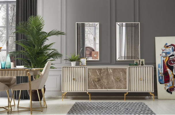 Luxus Esstisch Esszimmer Tisch für 4 Personen Stühle SIdeboard Modern